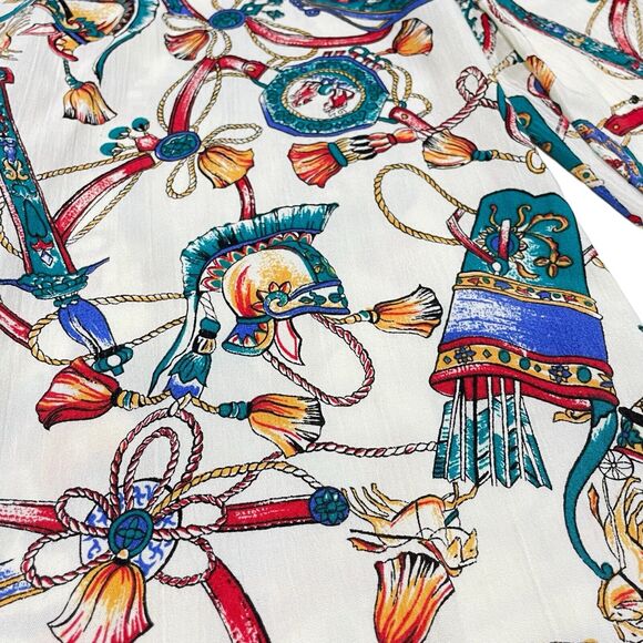 Claude Blazer Women 8 Vintage 80s Tassel Roman Multicolor Print Artwear Retro - Picture 10 of 10